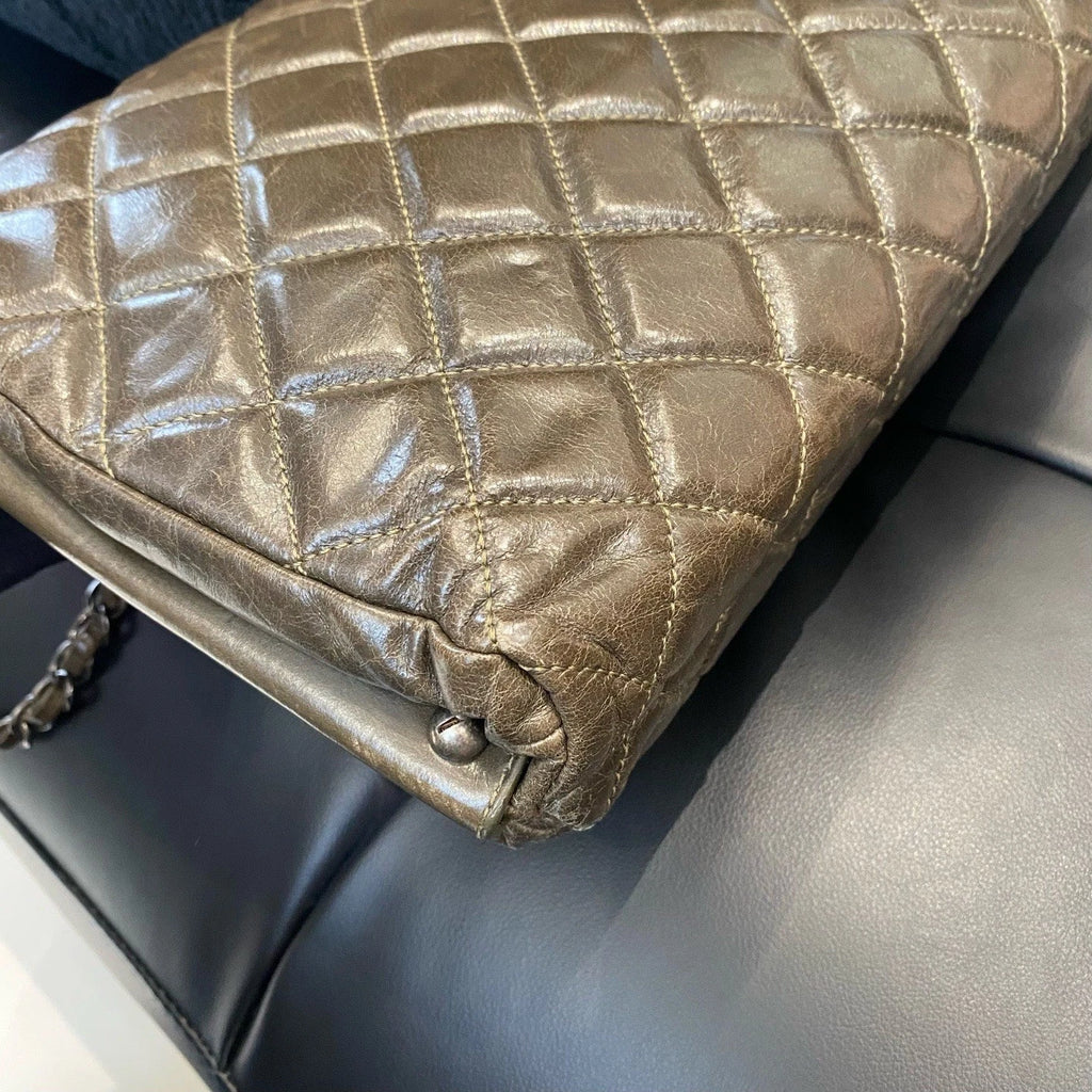 Chanel Leboy Chain Diamond Shoulder Bag Brown Silver Used Women Classic