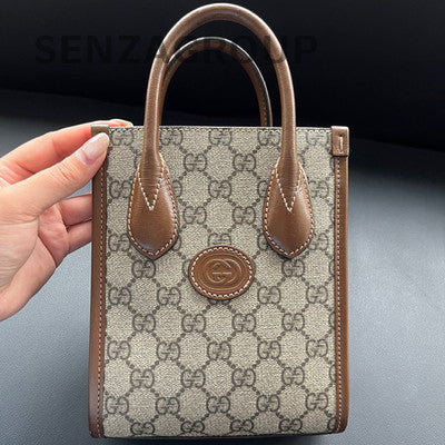 Gucci GG Supreme Tote Bag Brown Gold Hardware Classic Women's Handbag