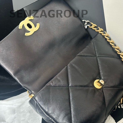 Chanel 19 Small Black Gold Lambskin Quilted Chain Shoulder Crossbody Bag