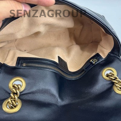 Gucci GG Marmont Black Gold Chain Shoulder Crossbody Bag Classic Women