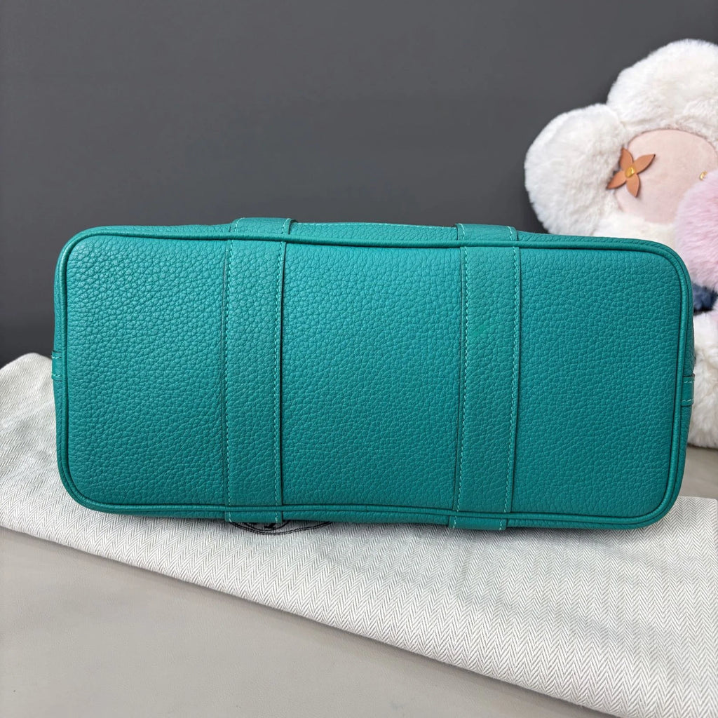 Hermes Garden Party30 Top Handle Bag Green Silver Women Classic