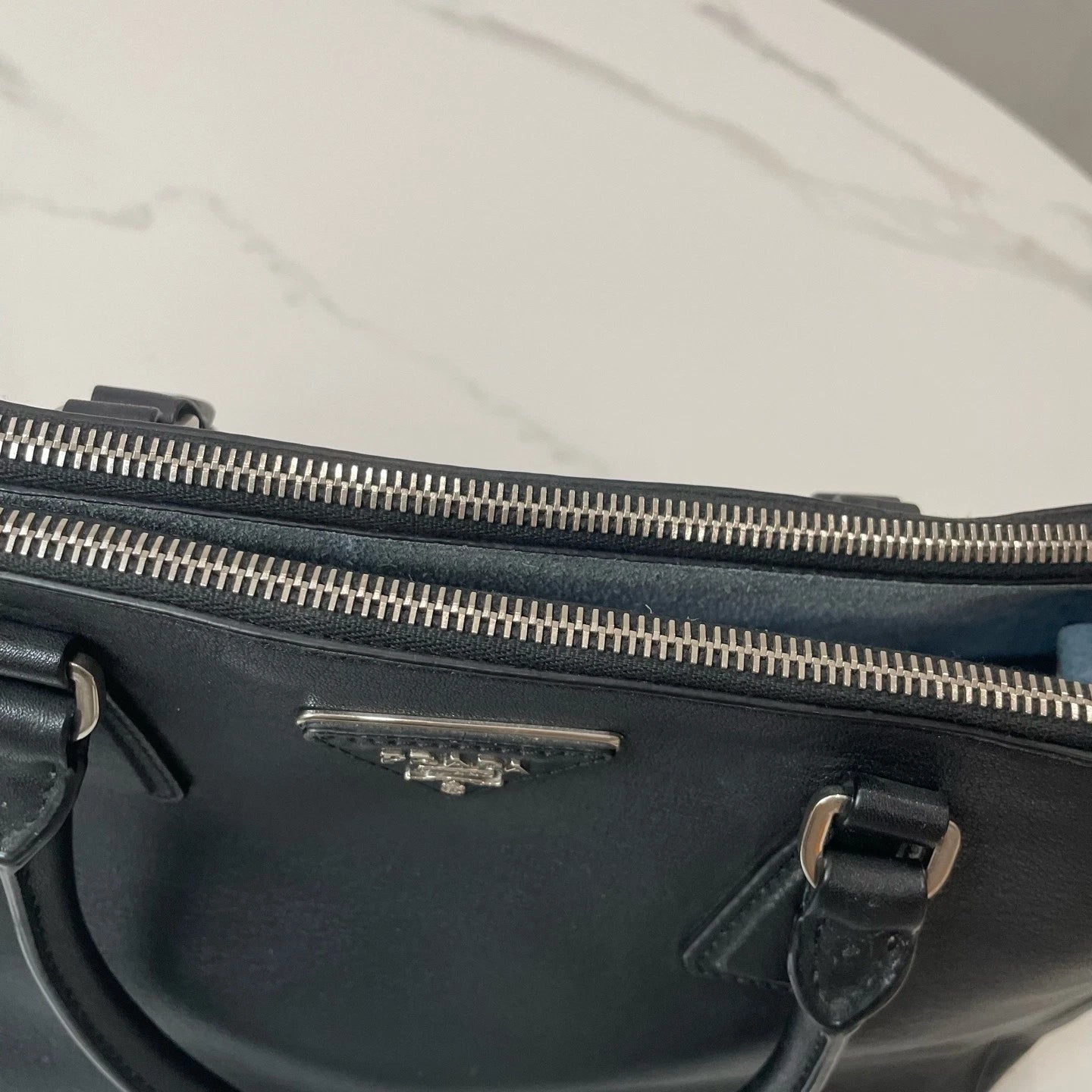 PRADA Black Medium Handbag With Triangle Metal Logo For Women