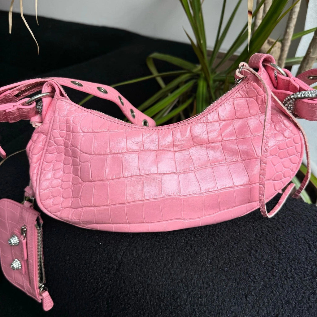 Balenciaga Pink Leather Le Cagole XS Motorcycle Shoulder Bag For Women