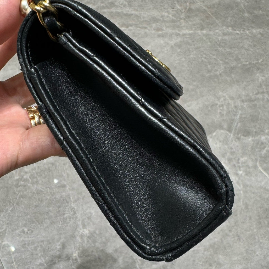Chanel Quilted Black Gold Pearl Handle Kelly Bag for Women