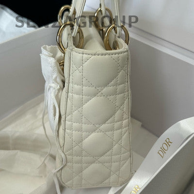 Dior Lady Dior Handbag White Gold Hardware Classic Women's Bag