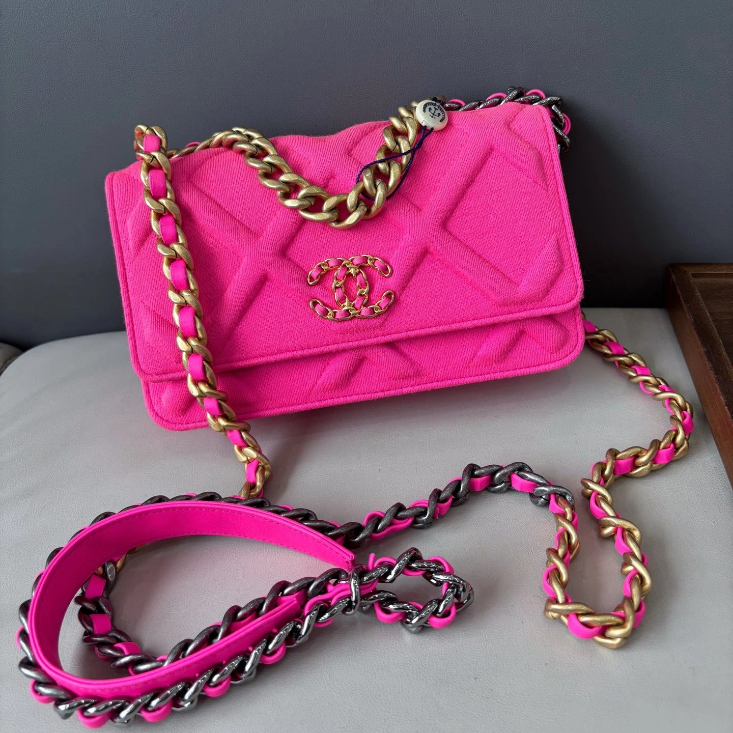 Chanel 19Bag Woc Chain Shoulder Crossbody Bag Pink Gold Hardware Women