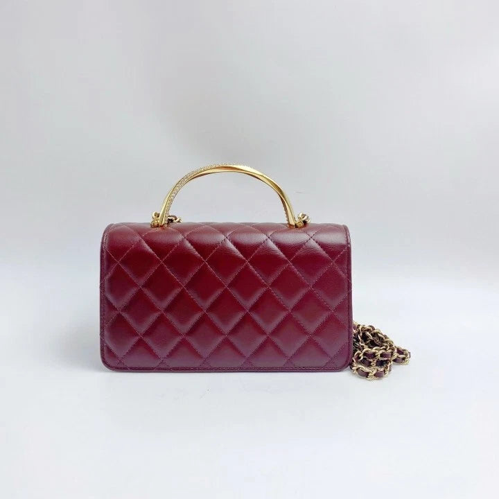 CHANEL Dark Brown Quilted Lambskin Chain Shoulder Bag For Women