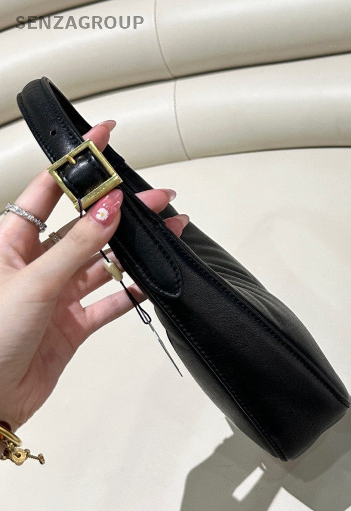 YSL Saint Laurent Lambskin Underarm Shoulder Bag Women Black Almost Brand new