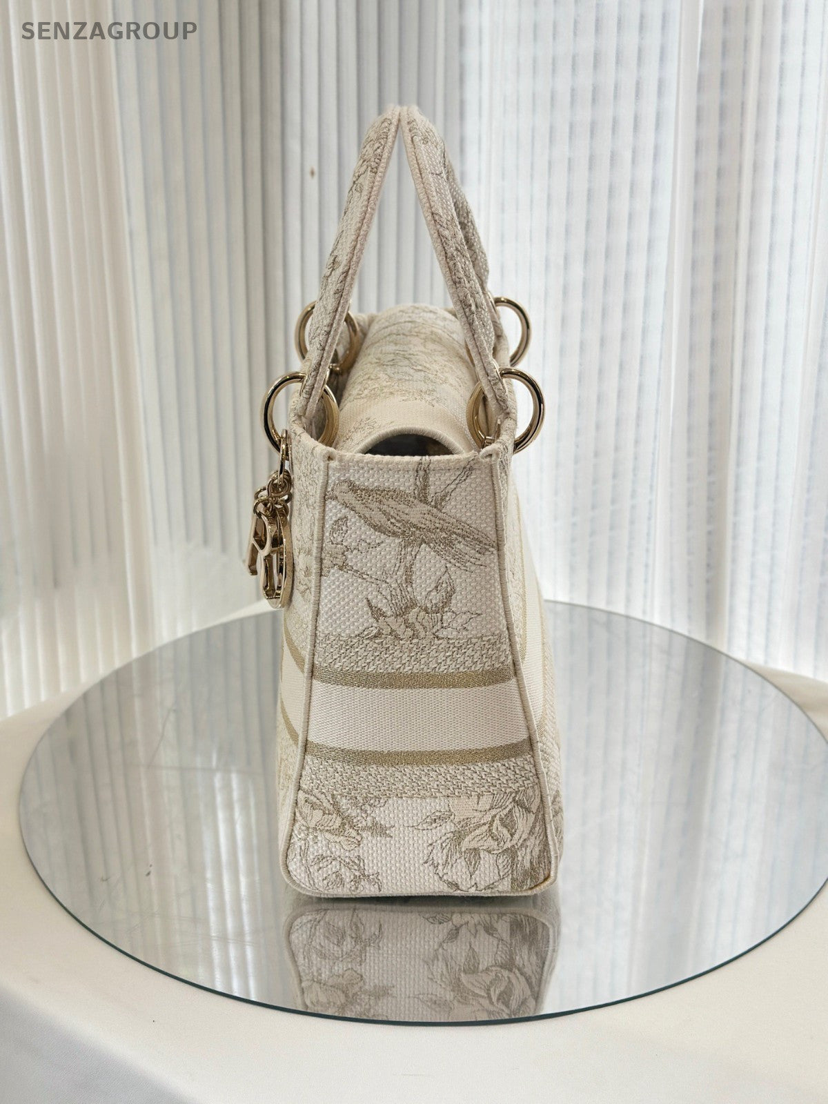 Christian Dior Lady D-Lite Top Handle Embroidery 2way Shoulder Handbag White
