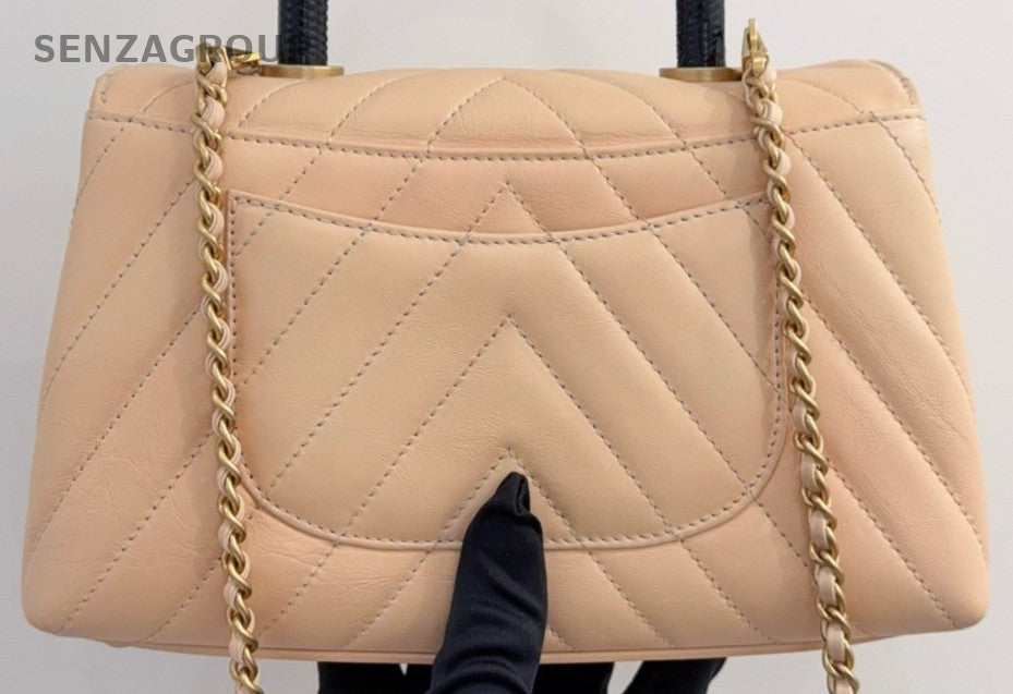 Chanel Cocohandle PM Top Handle Bag Chain Shoulder Bag Pink Gold Women Classic