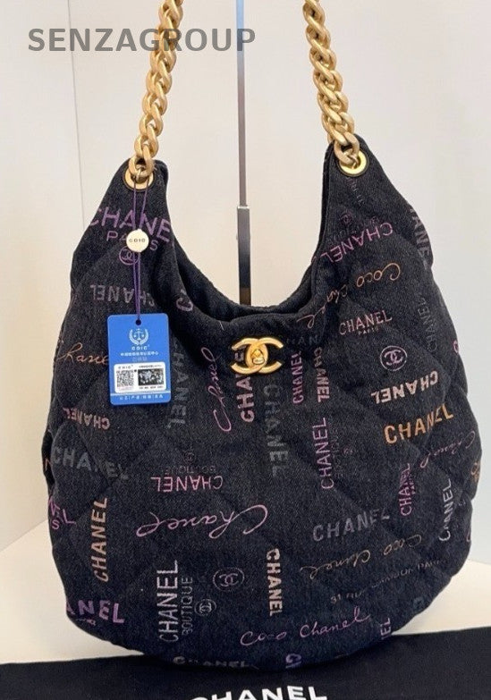 Chanel Hobo Chain Shoulder Bag Gold Black Used Women Designer