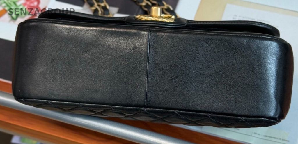Chanel Classic Flap Lambskin Chain Shoulder Bag Black Gold Women Vintage