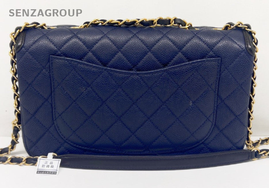 Chanel Vanity Case Filigree MM Calfskin Chain Shoulder Bag Crossbody Bule Women