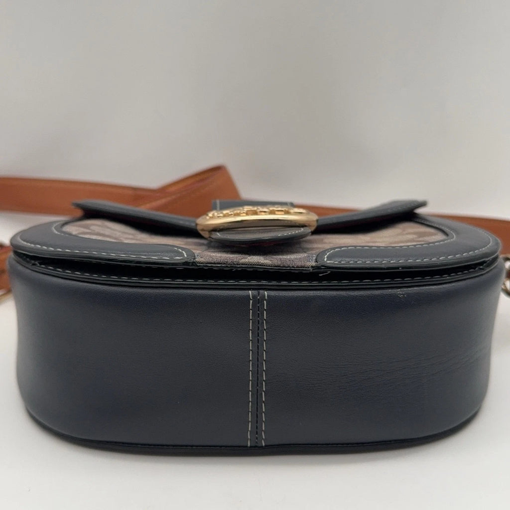 Coach Navy Signature Canvas Saddle Shoulder Crossbody Bag For Women