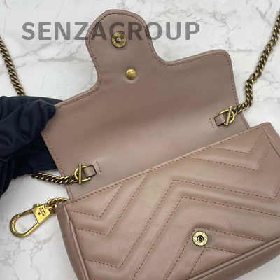 Gucci Marmont Mini Chain Shoulder Bag Beige Gold Hardware Women Classic