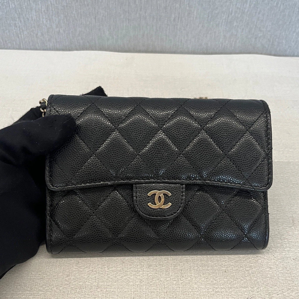 Chanel Classic Flap Calfskin Diamond Gold Chain Black Shoulder Bag Crossbody