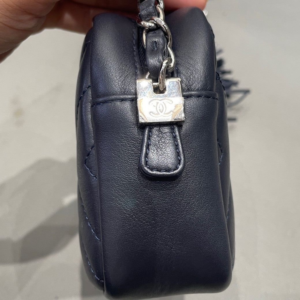Chanel Navy Blue Silver Hardware Tassel Camera Bag Chain Shoulder Crossbody