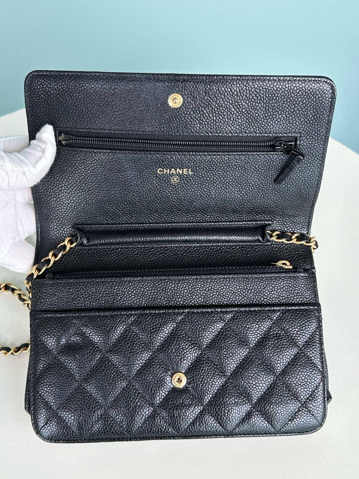 CHANEL Leboy Woc Calfskin Chain Shoulder bag Crossbody Black Gold Women