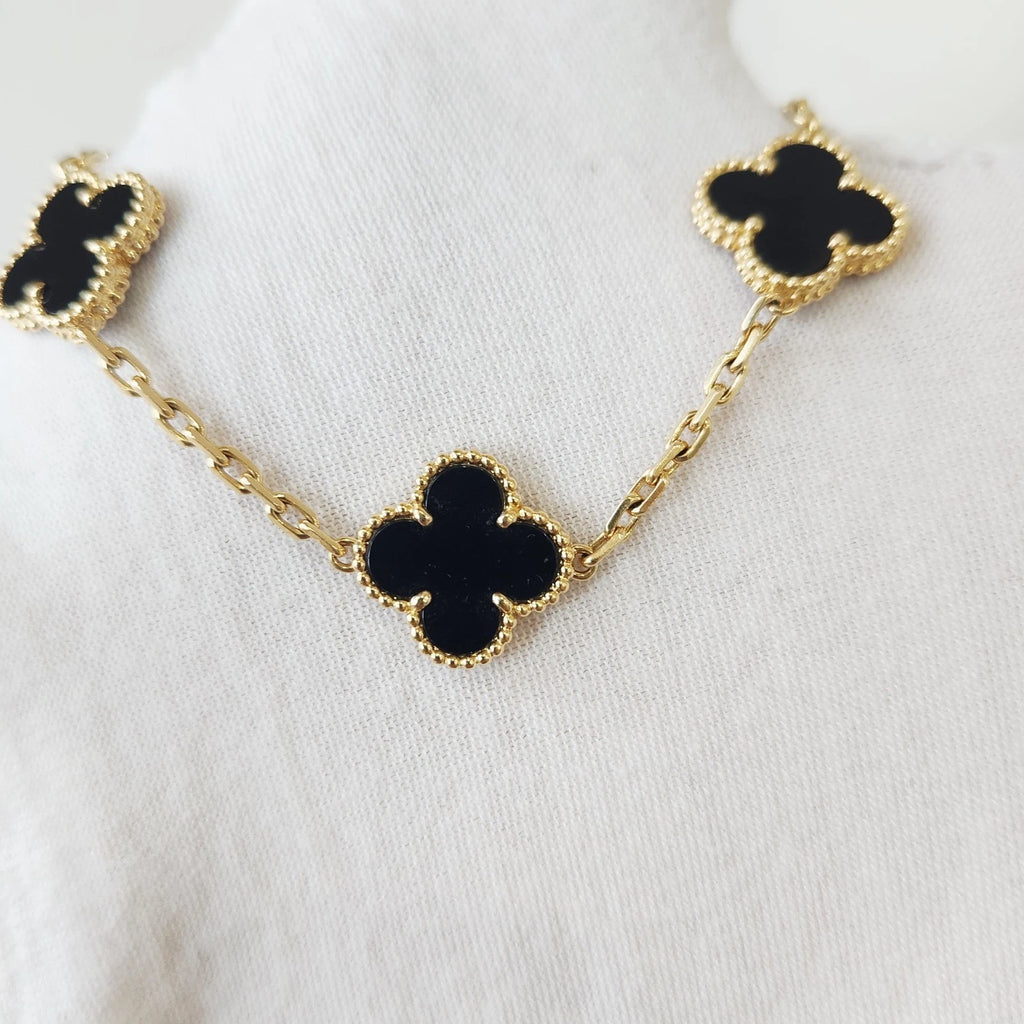 Van Cleef &amp; Arpels Vintage Alhambra 5 Motifs Onyx Bracelet 18k Yellow Gold