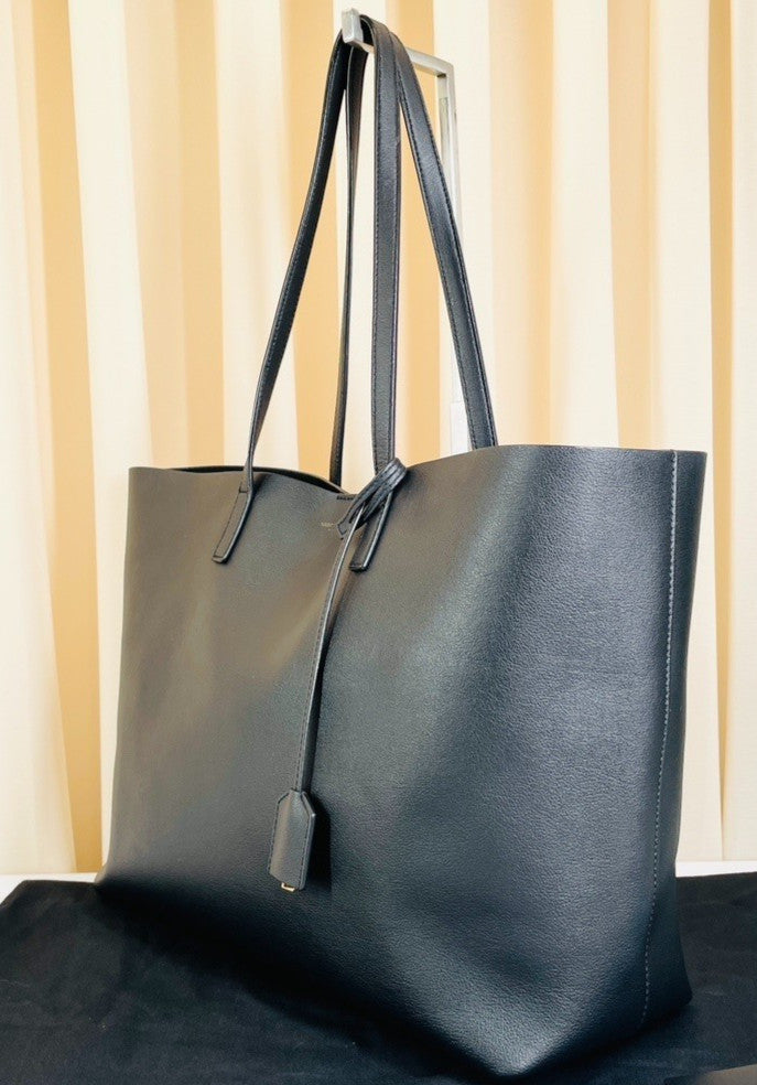 YSL Saint Laurent East/West Calfskin Leather Tote Shoulder Bag With Pouch Black