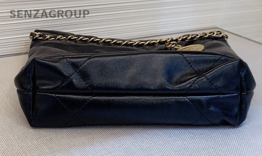 Chanel 22 Mini Calfskin Chain Shoulder Bag Black Gold Women Classic Vintage