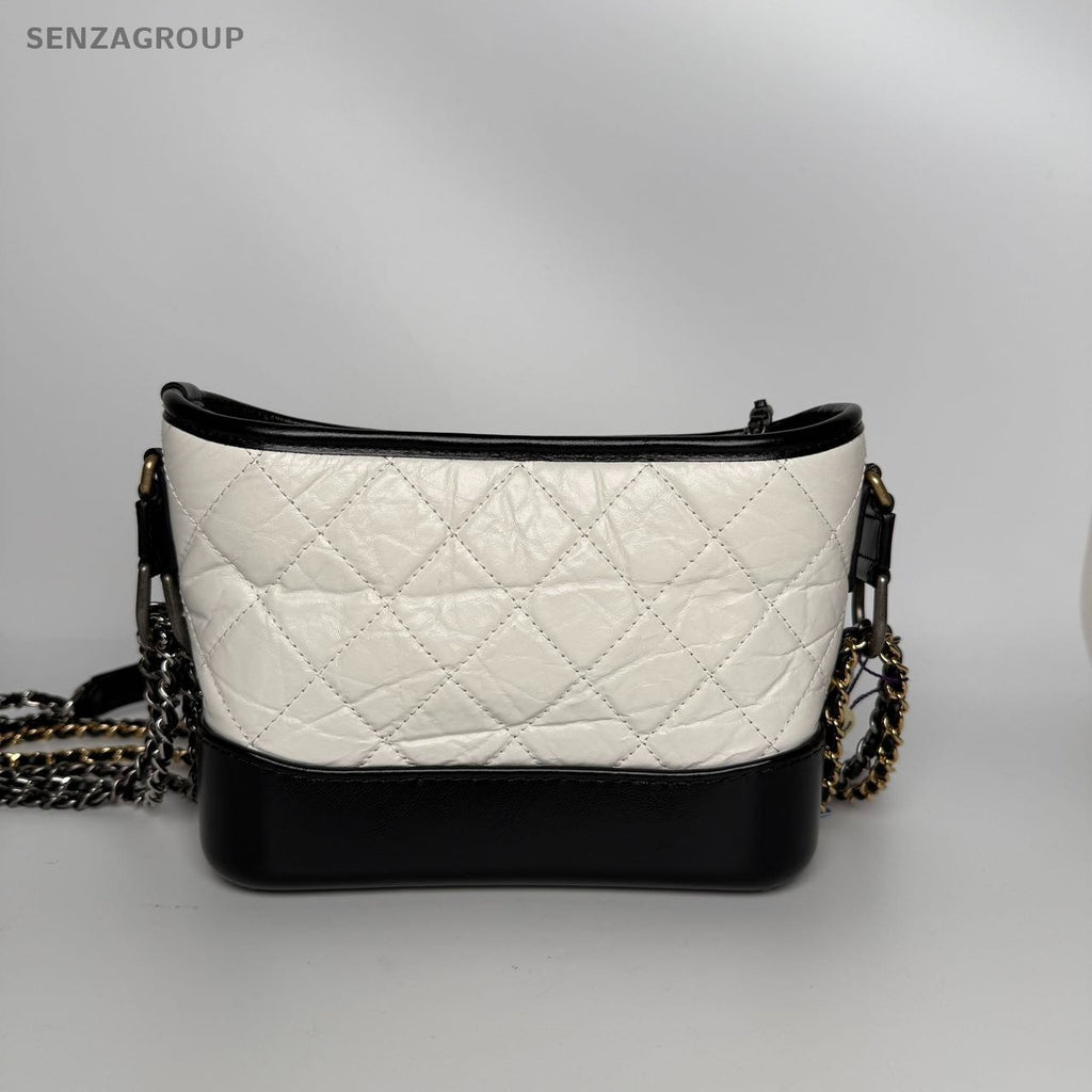 SJ0001 Chanel Gabrielle Small Hobo Bag in Black & White Quilted Leather