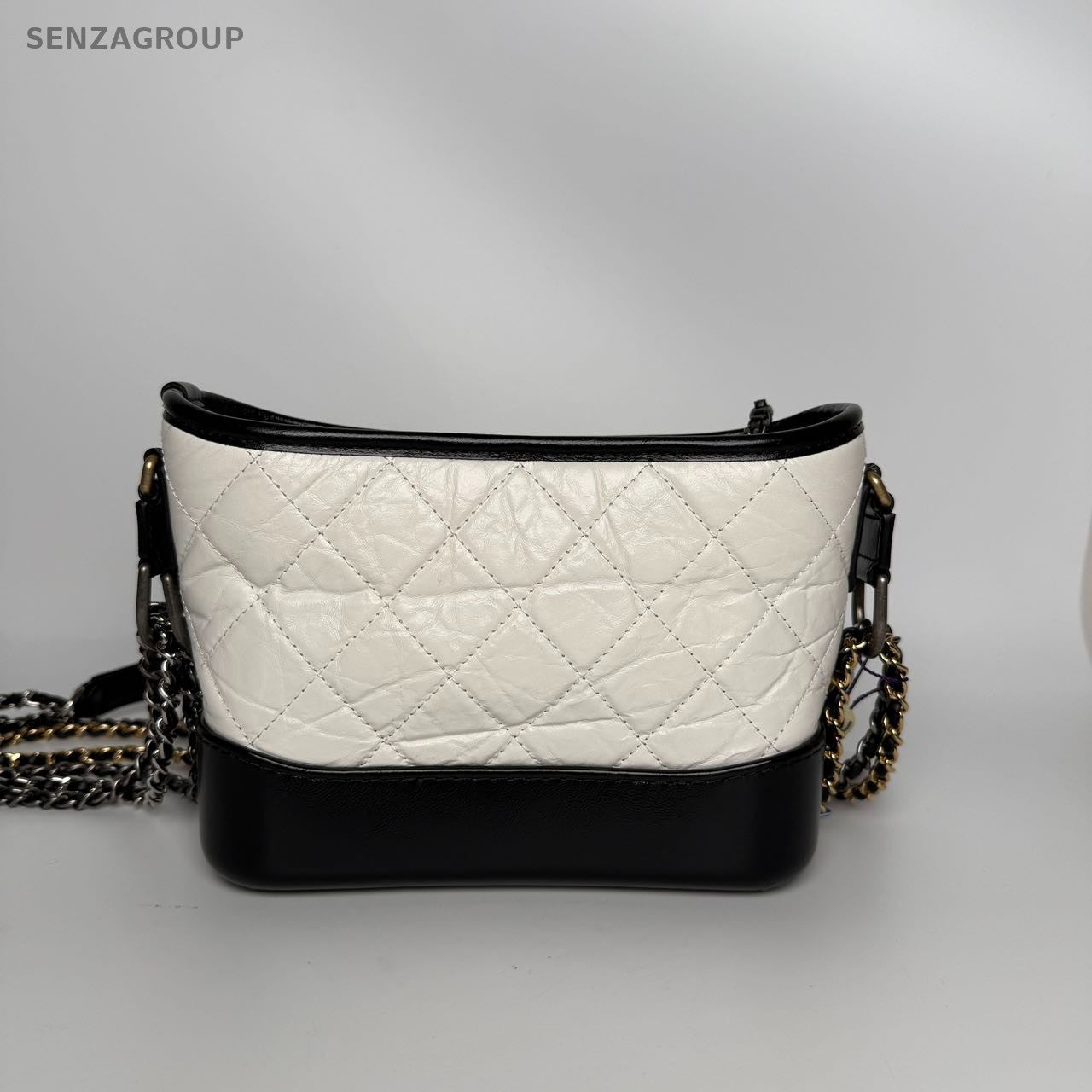 SJ0001 Chanel Gabrielle Small Hobo Bag in Black & White Quilted Leather