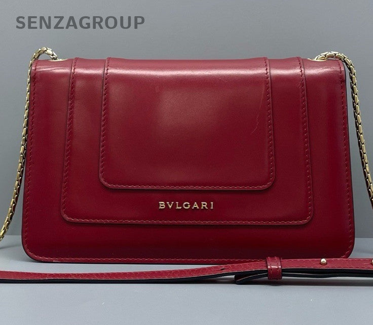 Bvlgari Serpenti PM Chain Shoulder Bag Crossbody Red Gold Women Classic Fashion