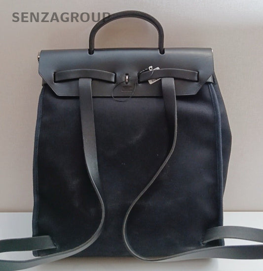 Hermes Herbag Backpack Black Silver Unisex Adults Classic