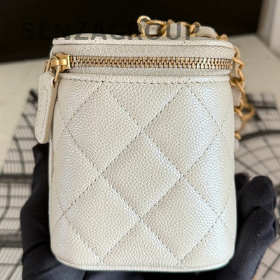Chanel 24B Grey Quilted Chain Crossbody Bag Gold Hardware Classic