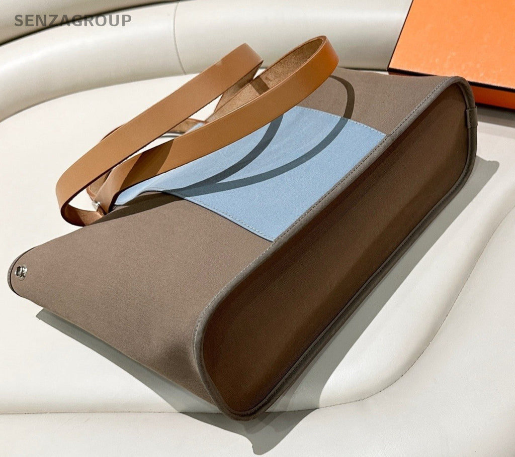 Hermès Canvas Leather Top Handle Shoulder Bag Women Gray