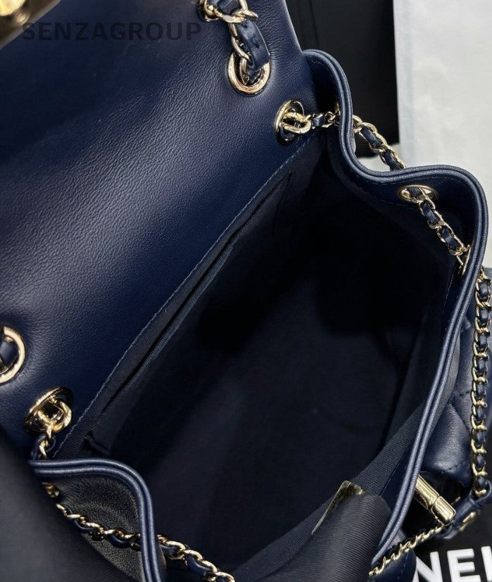 Chanel Duma MM Calfskin Backpack Blue Gold Used Women Classic