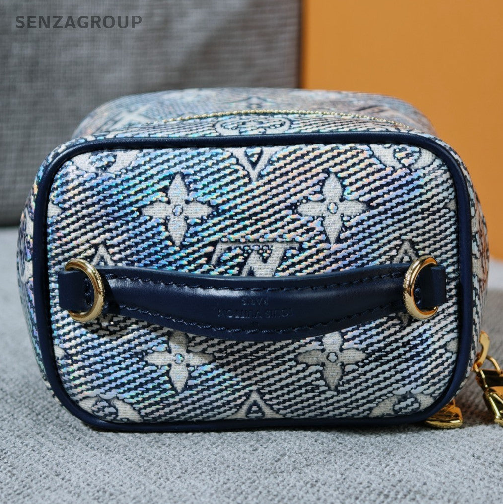 Louis Vuitton Vanity Mini Chain Shoulder Bag Blue Gold Used Women Classic