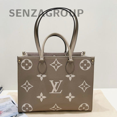 Louis Vuitton Monogram Onthego MM Tote Bag Grey Gold - Classic Fashion Women