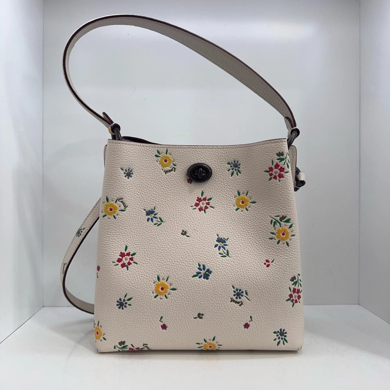 Coach Women's Small Printed Leather Bucket Crossbody Shoulder Bag Chalk White
