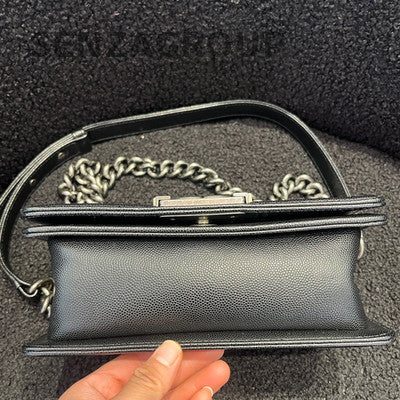 Chanel Black Silver Calfskin Le Boy Small Crossbody Shoulder Bag Classic