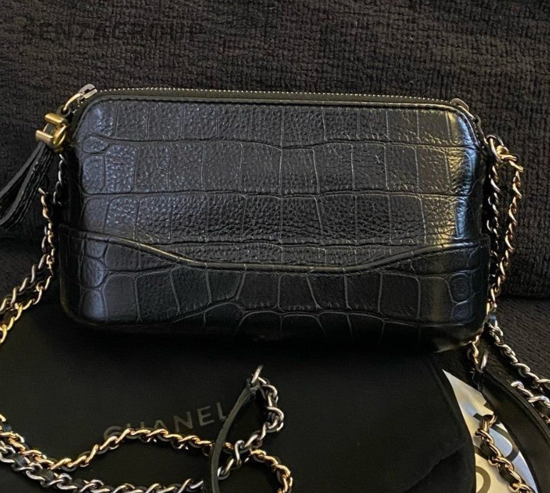 Chanel Gabrielle Mini Chain Shoulder Bag Black Gold Women Classic Fashion