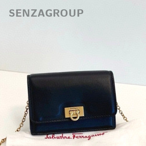 Ferragamo Mini Horseshoe Chain Card Case Shoulder Crossbody Bag Women Black Gold