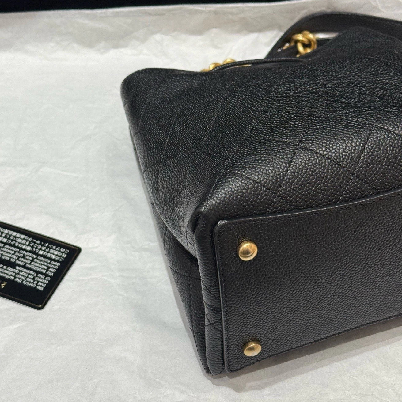 Chanel Diamond Drawstring Bucket Chain Shoulder Crossbody Black Gold Women