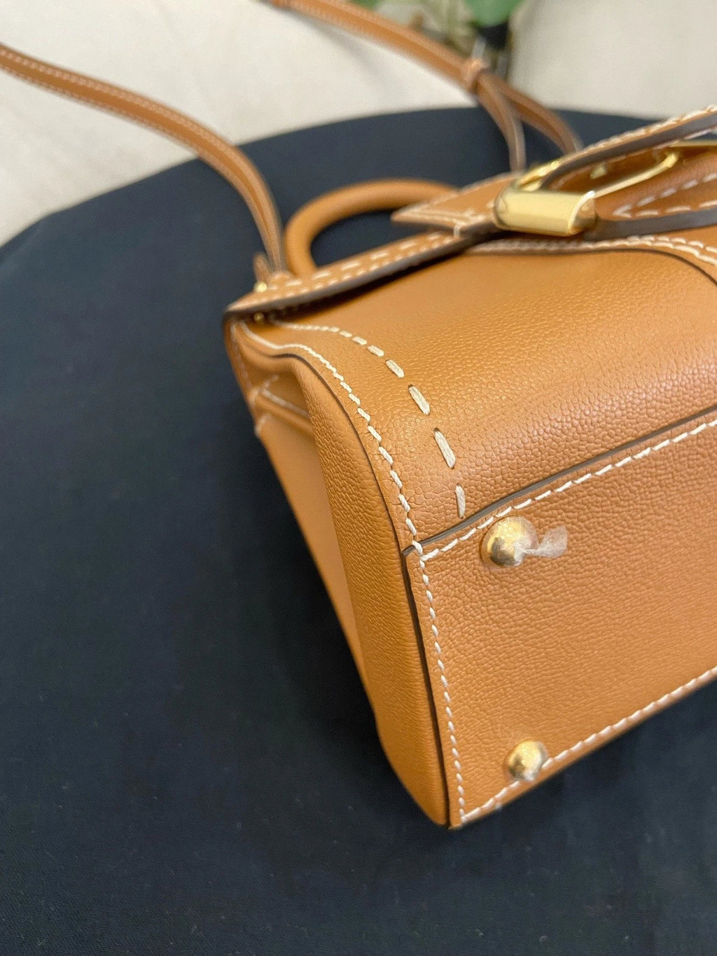 Delvaux Brilliant Mini Top Handle Bag Crossbody Brown Gold Women Classic