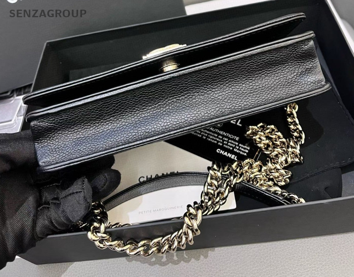 CHANEL Leboy Woc Caviar Diamon Pattern Chain Shoulder bag Black Gold Women