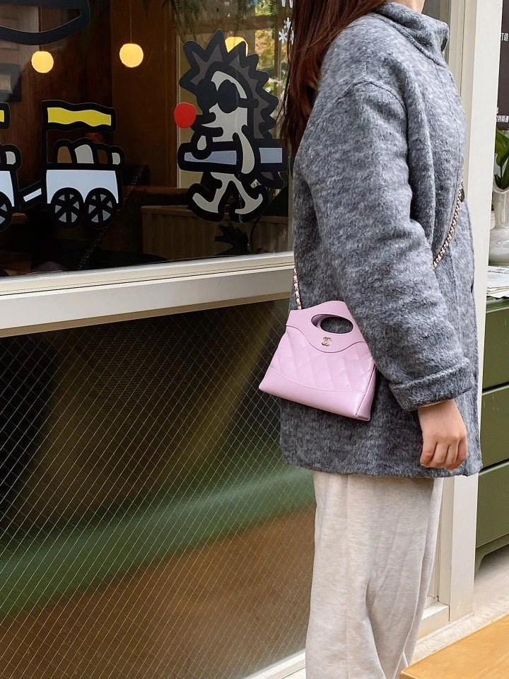 CHANEL 24S Nano 31 Bag Purple Waxed Lambskin Tote For Women