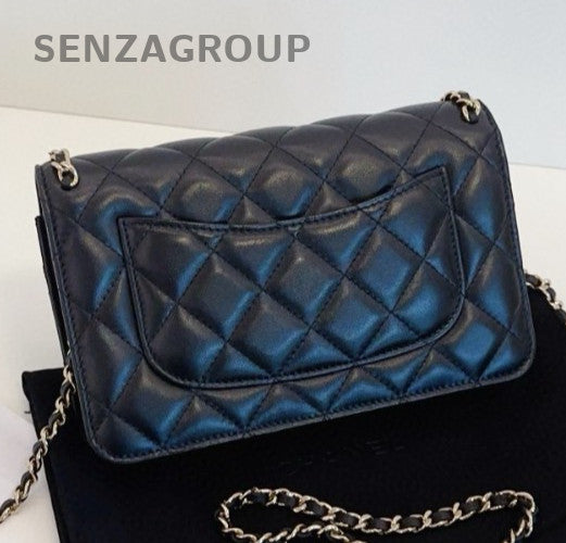 Chanel WOC Chain Shoulder Bag Crossbody Black Gold Diamond Women Classic