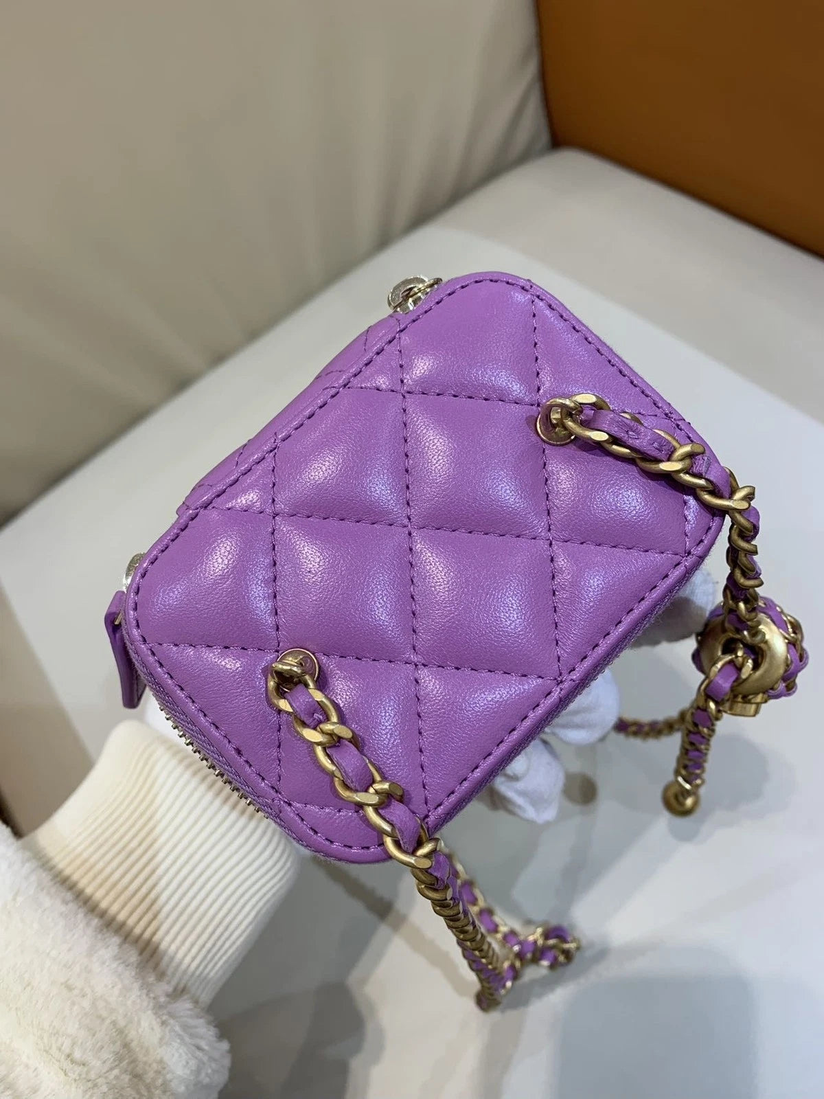 CHANEL Purple Lambskin Gold Ball Box Bag For Women