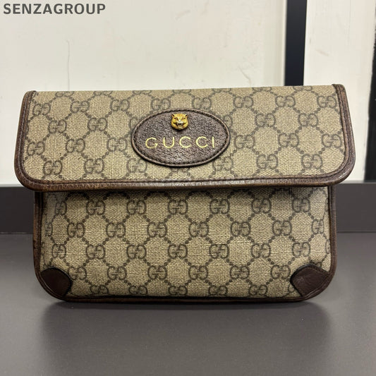 Gucci Tiger Head Camera Bag GG Monogram Brown Crossbody for Women