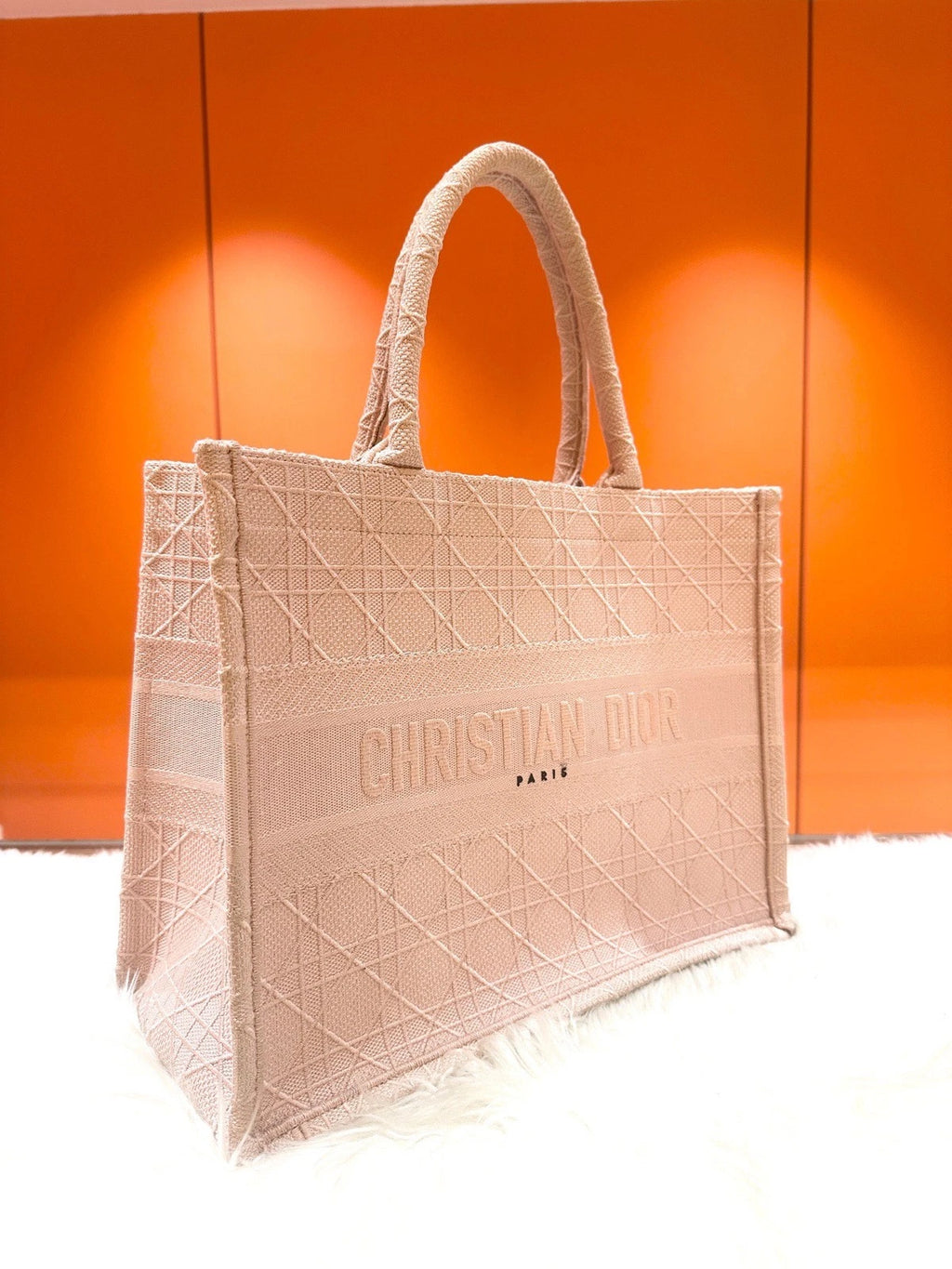 Dior Book Tote Canvas Pink Handbag Tote Bag Excellent