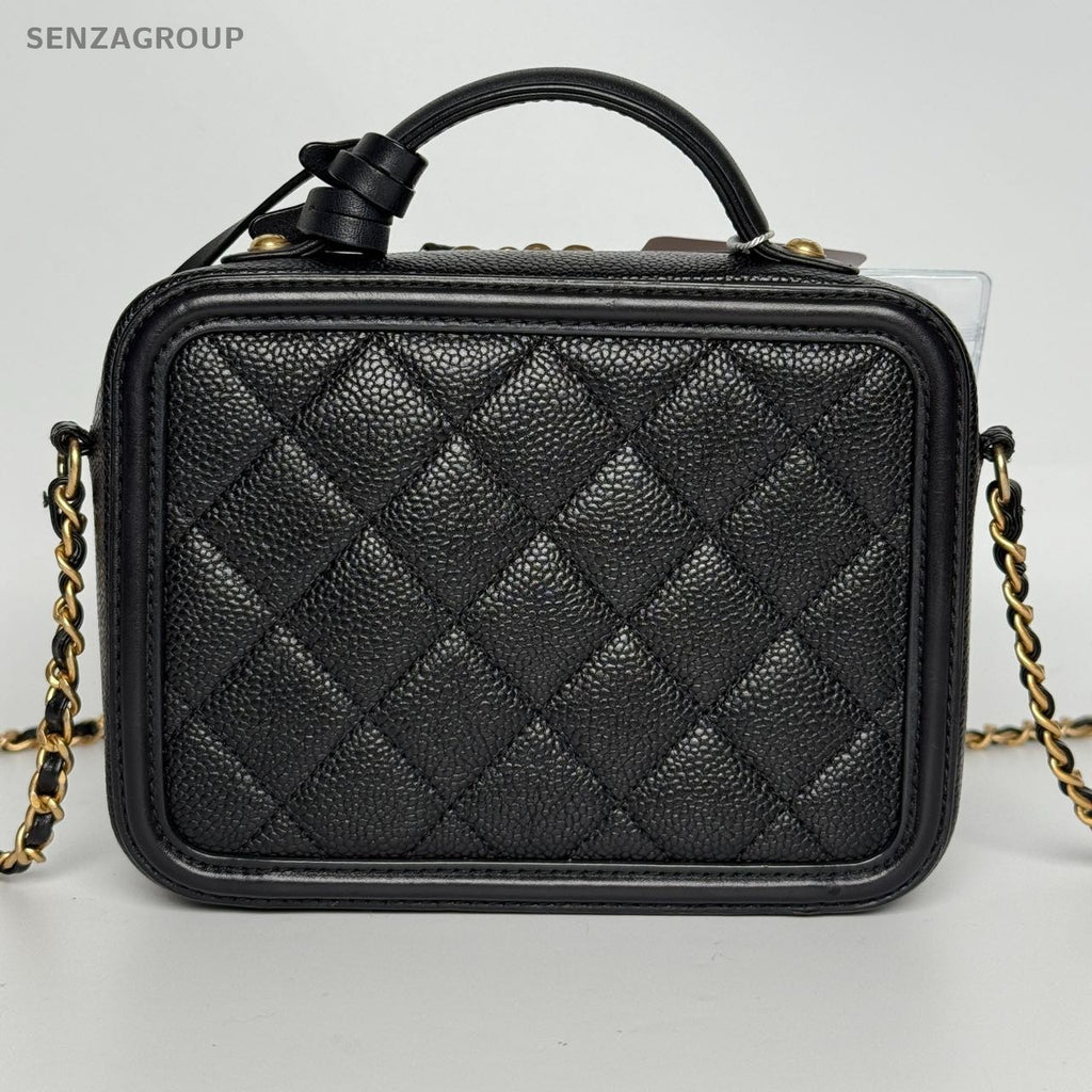 SJ0001 Chanel Vanity Case Small in Black Caviar Leather with Quilted Detail