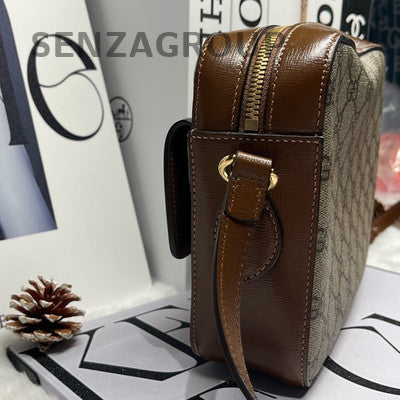 Gucci 1955 Small Camera Bag GG Monogram Brown Gold Buckle Women's Fashion