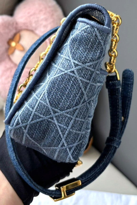Christian Dior Caro Denim MM Shoulder Handbag Chain Strap  Women