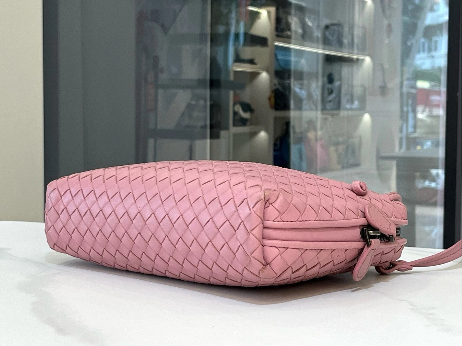 Bottega Veneta Pink Woven Crossbody Pillow Bag For Women